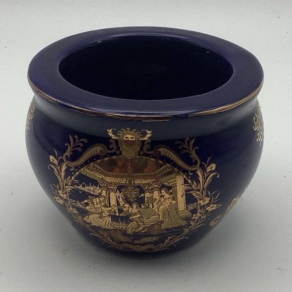 Vintage Limoges Cobalt Blue Vase/Planter with Classical Figures Design in Gold - Picture 3 of 8
